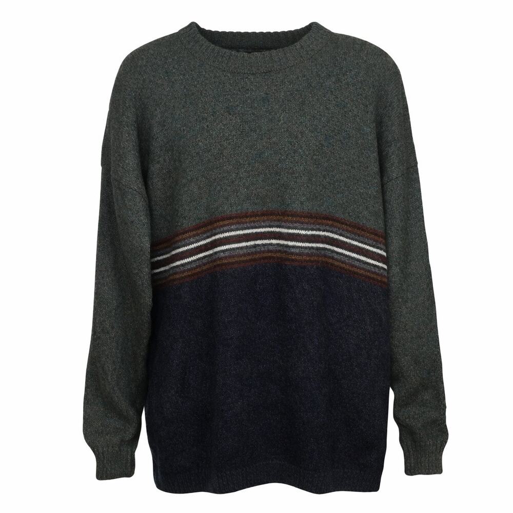 Vintage Alpaca Wool Striped Sweater Made in Peru Cozy Grandpa Knit Gorpcore XL